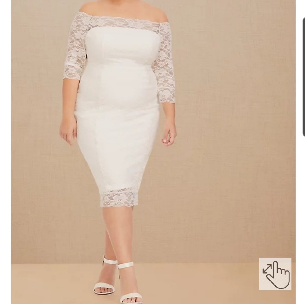 TORRID SPECIAL OCCASION IVORY LACE OFF SHOULDER BODYCON DRESS